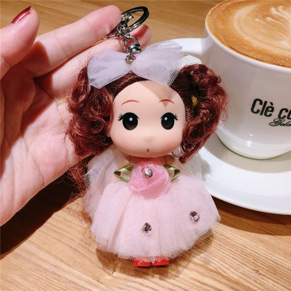 

lovely princess doll key chain creative yarn skirt stick drill car pendant lady bag, Silver