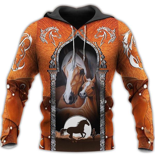 

men's hoodies & sweatshirts fashionable long sleeve arabian horse 3d overall printed hoodie harajuku casual zipper street sweatsh, Black