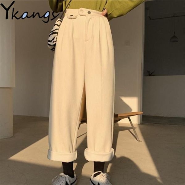 

corduroy comfortable loose women wide leg pants korean style casual elegant high waist trendy female straight trousers women's & capris, Black;white