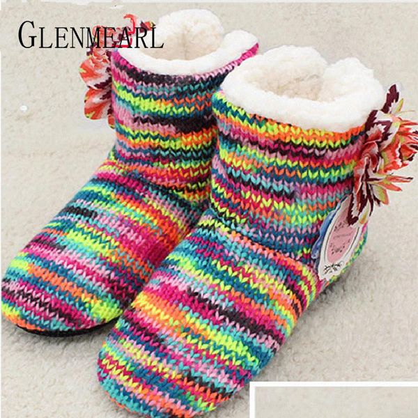 

slippers women indoor shoes home soft warm winter plush flowers slip on non-slip woman flat female slides 2021, Black