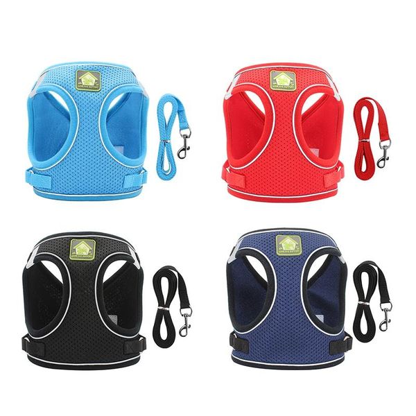 

dog collars & leashes pet harness vest and leash set nylon mesh puppy cat harnesses reflective walking lead for chihuahua pug small medium