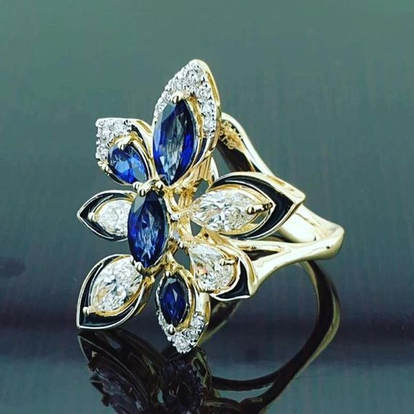 

wedding rings huitan design white blue zircon stone women special-interest engagement party female finger ring colorful drop, Slivery;golden