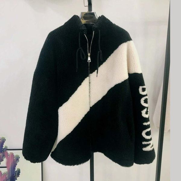 

women's fur & faux winter women coat 2021 arrival real wool pattern of letters parka genuine sheep jacket stand-up collar female clothe, Black