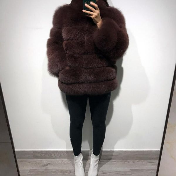 

women's fur & faux women natural jacket ladies real coat, Black