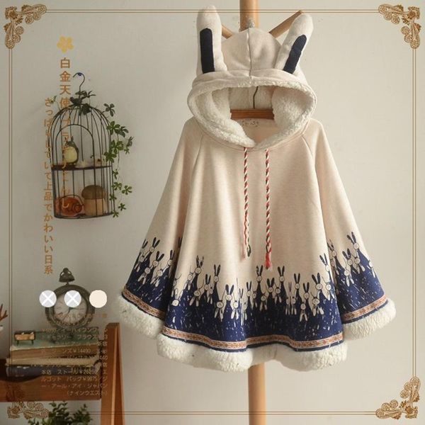 

women's hoodies & sweatshirts lolita cloak harajuku hoody japanese angry cat christmas deer fleece cape loose pullover batwing sleeve h, Black