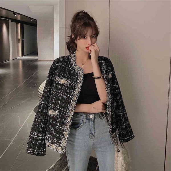 

women's hoodies & sweatshirts short retro jacket with small feminine fragrance, baggy tweed female temperament autumn j9ct, Black