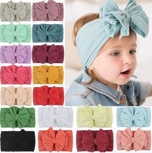 Novo Soft Nylon Jacquard Acessórios de Cabelo Crianças Bebê Bebê Super Stretch Bow Headbands Meninas Grandes Bobinas Solid Hair Bands 150pcs