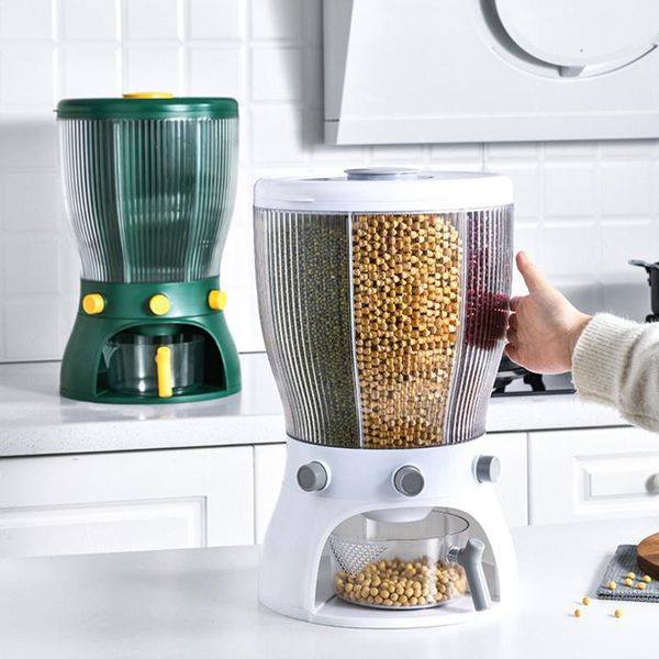 

storage bottles & jars kitcheen food box rotatable multi-functional dividing rice bucket household insect proof grains organizer