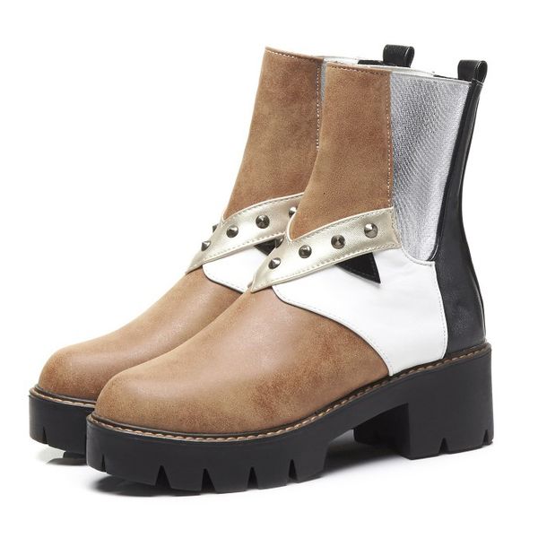 

boots olomm female fashion punk ankle boots pumps square foot toe blue brown shoes size eua 4-10.5 wjss, Black