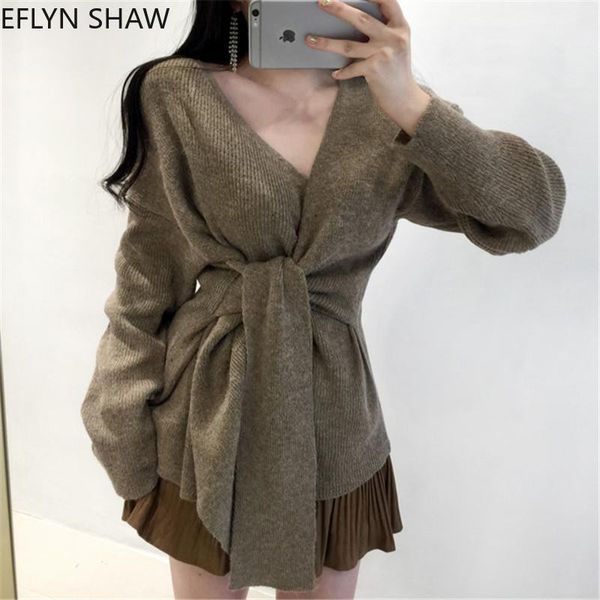 

waistband cardigan womens sweaters v neck loose fashion solid color polyester tie casual open stitch sashed knitted outer wear, White;black