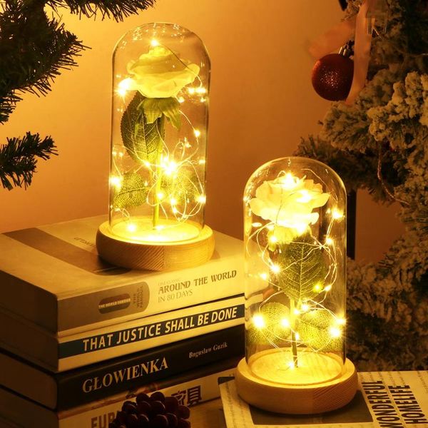 

decorative flowers & wreaths bottle lamp led glass christmas gift romantic artificial rose flower leaf string night light party decoration