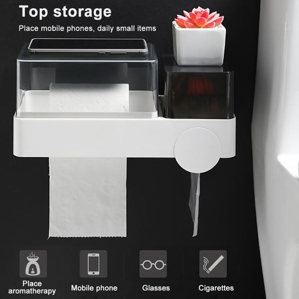 

hooks & rails wall-mounted tissue box bathroom multi-functional shelf toilet paper holder waterproof storage rack