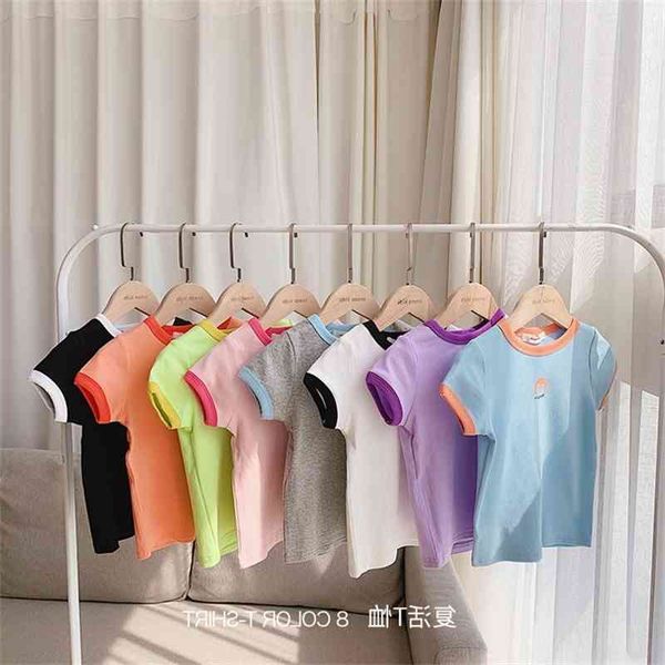 

fumei children's clothing girl short-sleeved summer new baby bottoming shirt thin children t-shirt tide, Blue;red