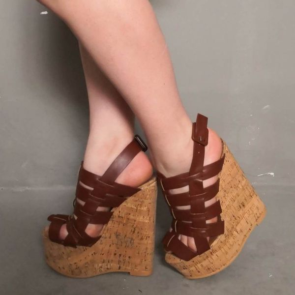 

sandals olomm female platform gladiator sandals high heels open brown shoe casual shoes plus size 5-15 c2hi, Black