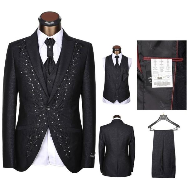 

men's suits & blazers black one button men embroidered arrival 2021 fashion tuxedos custome homme blazer terno slim fit(jacket+pant+tie, White;black