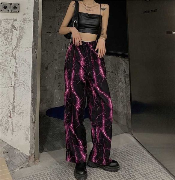 

y2k women's pants harajuku high street purple lightning casual loose oversized wide leg summer fashion tee 210809, Blue