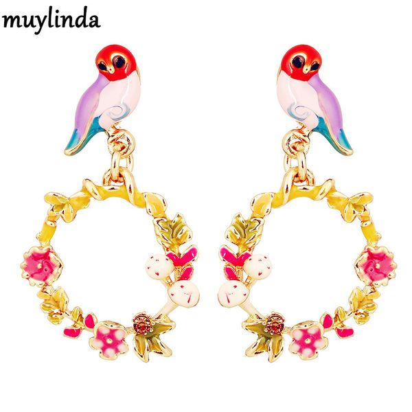 

factory wholesale maiden heart forest fairy tale earrings female temperament tassel personality earrings drop glaze birds hea/rtsch/rome
