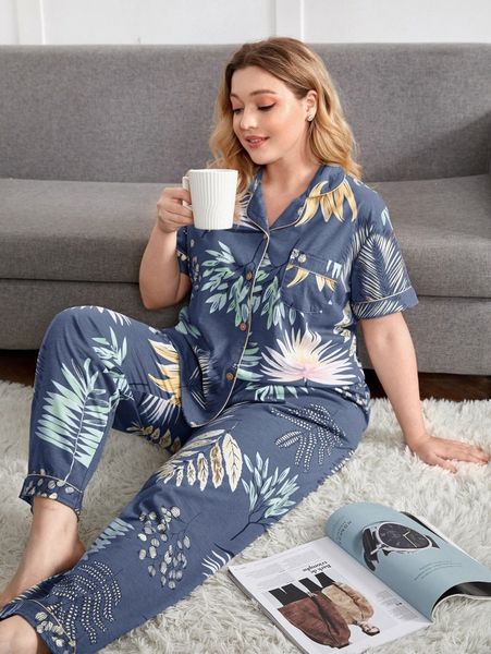 

plus plants print pj set v7ed#, Black;white