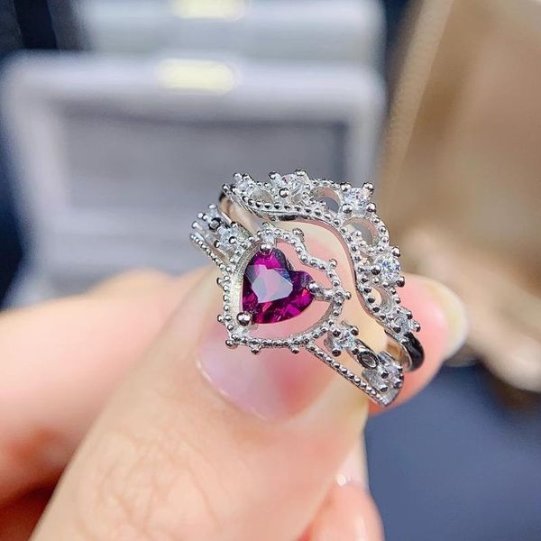 

cluster rings two wears natural red garnet gem ring s925 silver gemstone elegant hollowing crown girl women party gift jewelry, Golden;silver