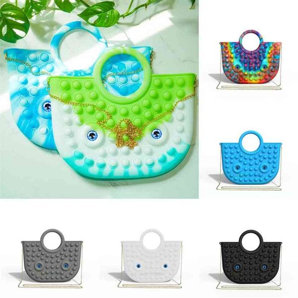 

sensory push pop fidget toy handbag rainbow tie dye popet bubble popper board purses hand bags tote kids finger puzzle cosmetics storage chr, White