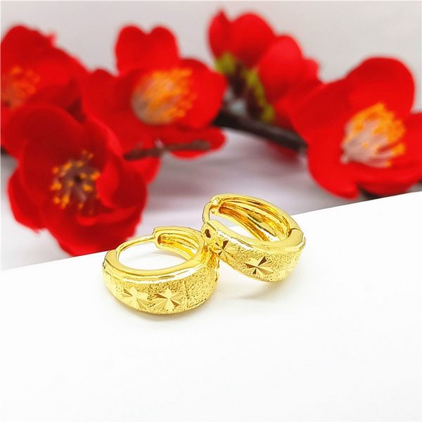 

star carved girls hoop huggie earrings 18k yellow gold filled cham classic jewelry gift, Golden;silver