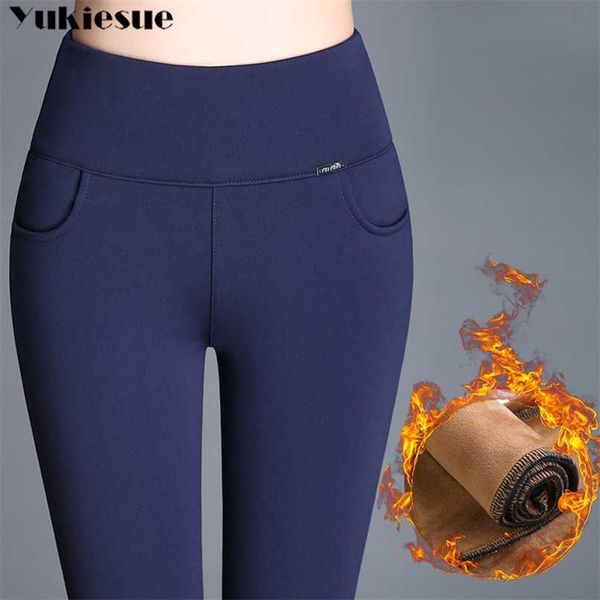 

pus size 6xl leggings autumn winter velvet leggings for women high waist skinny legging long pants woman warm winter leggings 211216, Black