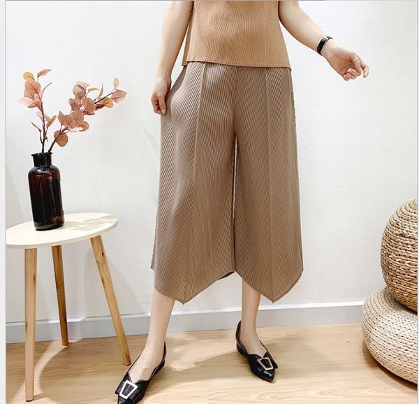 

dresses fashion fold pure color high-waist straight cropped pants, White
