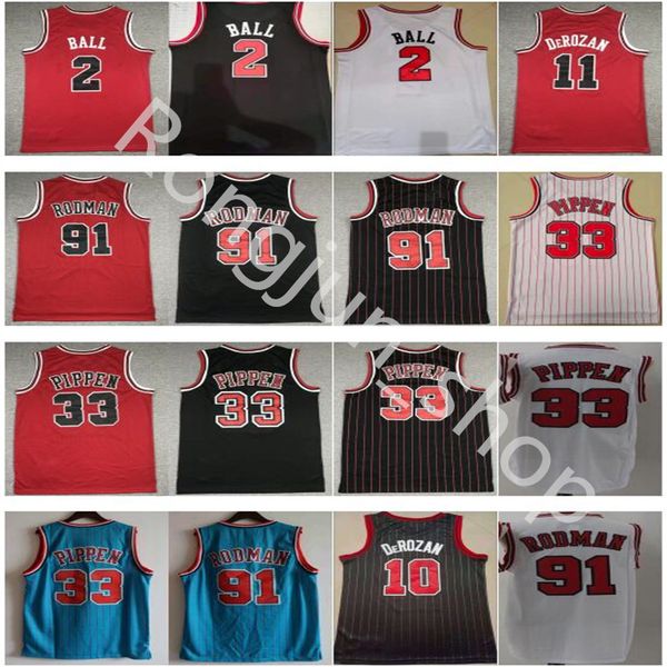 

mens 2 lonzo ball basketball jersey 11 demar derozan 23 dennis 91 rodman scottie 33 pippen black red white blue size s-xxl wholesale