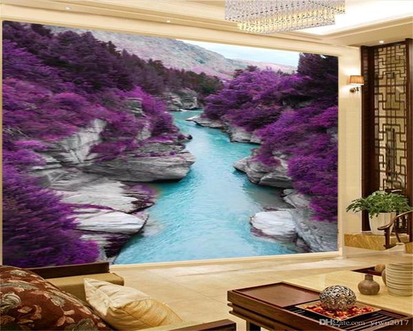 Personalizado Foto 3D papel de parede linda paisagem árvores roxas decoração de casa sala de estar parede papel de parede