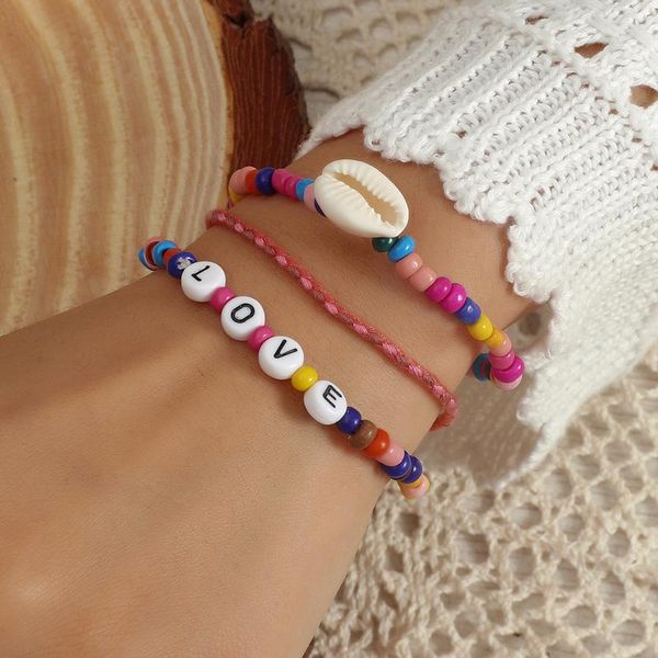 

charm bracelets 3pcs set beads bracelet for women couple bohemian style colorful handmade shell diy party jewelry gift, Golden;silver
