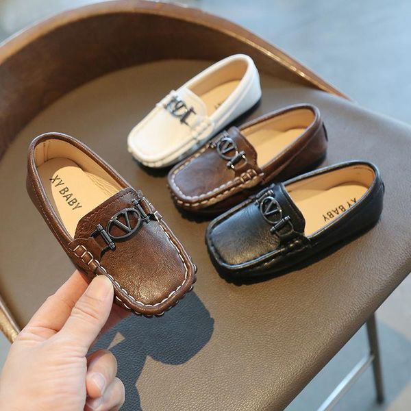 

flat shoes kids dress for boys children loafers fashion pu leather slip-on soft bottom boat moccasin of toddler baby, Black;grey