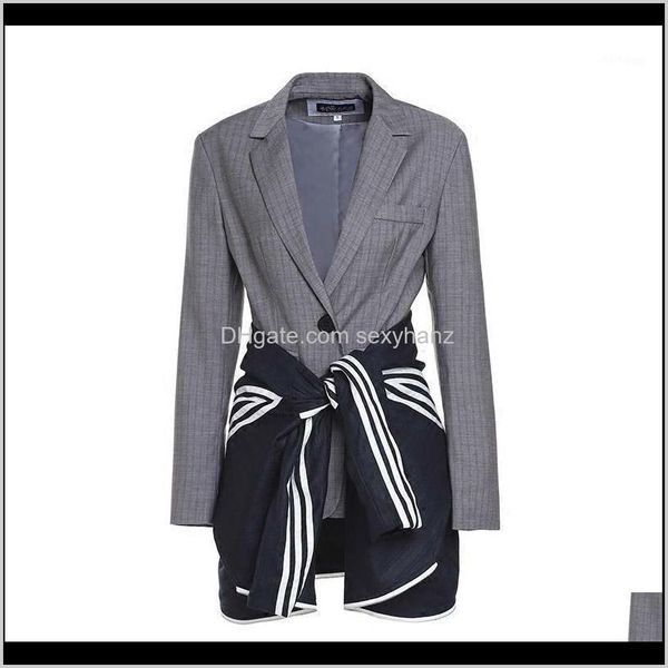 

womens suits blazers ewq long sleeve fake twopiece gray stripe modern lady blazer highquality stitching trend coat feminino autumn je9 wi7oh, White;black