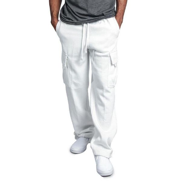 

women's pants & capris 2021 mens cotton many pockets cargo autumn winner pure color casual pocket sports trousers z401, Black;white