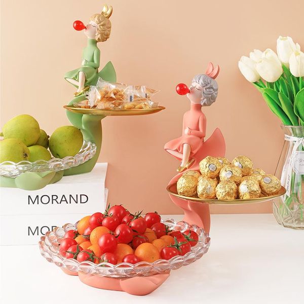 

dishes & plates 2021 creative resin double deck fruit plate and candy modern light luxury living room table decoration