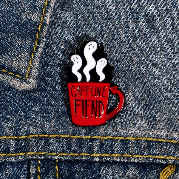 

caffeine fiend metal enamel brooch coffee cup devil ghost badge pins gift, Blue