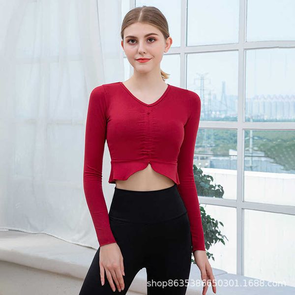 

long sleeve autumn and winter gym yoga running women's tight fast drying cloth nylon red, Gray
