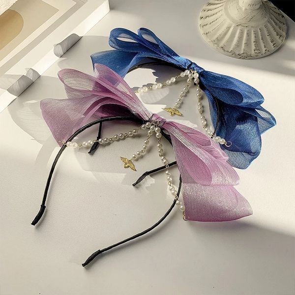 Organza Pearl Kette Stirnbänder Bands Geknotete Haarband Schmuck Lünette Turban Frauen Mädchen Haarschmuck Kopf Reifen