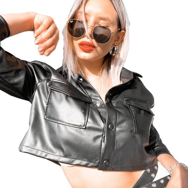 

women's jackets women coat casual leather jacket black long sleeve button open front lapel with pockets single-breasted cardigan, Black;brown
