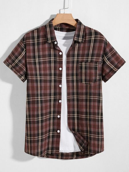 

men button through plaid shirt h4g5#, White;black