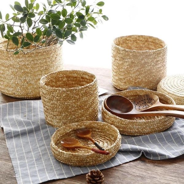 

storage baskets corn husk basket handwoven with lid deskcosmetic organizer box household sundries kids toys