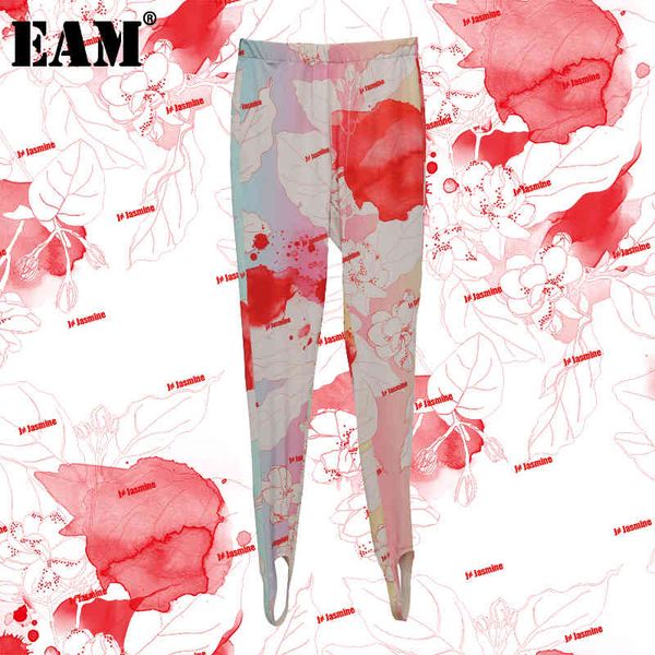 

[eam] high elastic waist pattern print high elastic trousers loose fit pants women fashion spring autumn 1n314 210512, Black;white