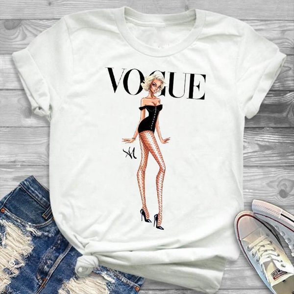 

vogue printed women short sleeve loose tee clothes graphic, White