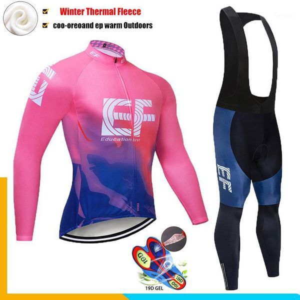 

pro team ef winter fleece cycling jersey set kits mens warmer bike suit clothes mtb ropa ciclismo bicycle maillot gel pad1, Black;blue