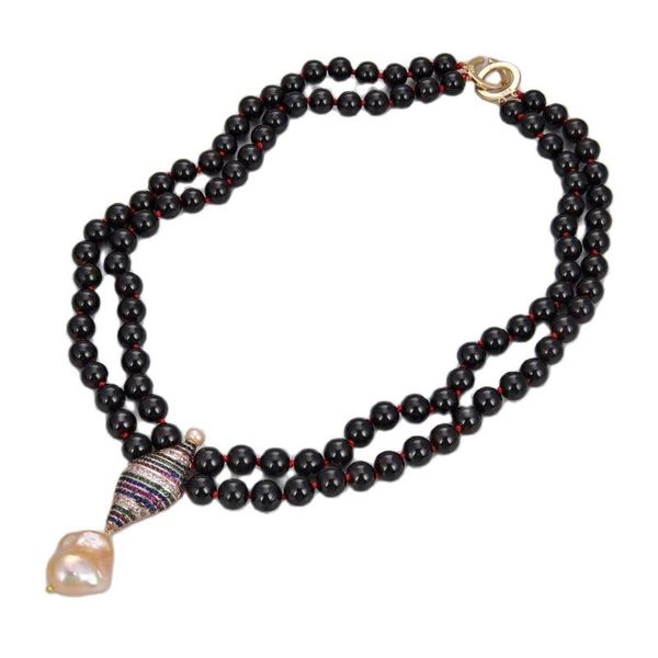 

pendant necklaces jk 20"-21'' 2 strands round garnet necklace pink keshi pearl cz, Silver