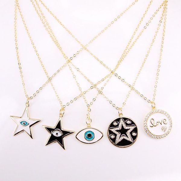 

pendant necklaces 6pcs, mix color enamel charm eye necklace women jewelry, Silver