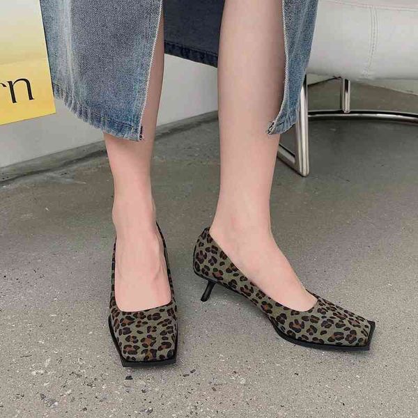 

2022 new spring autumn women pumps square mules shoes designer heels leopard pattern thin heel sandals, Black