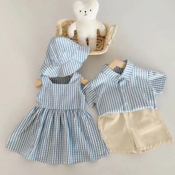 

clothing sets 2021 children brother sister matching outfits summer spanish toddler boy and shorts 2pcs suit baby girl one piece dress ha, White