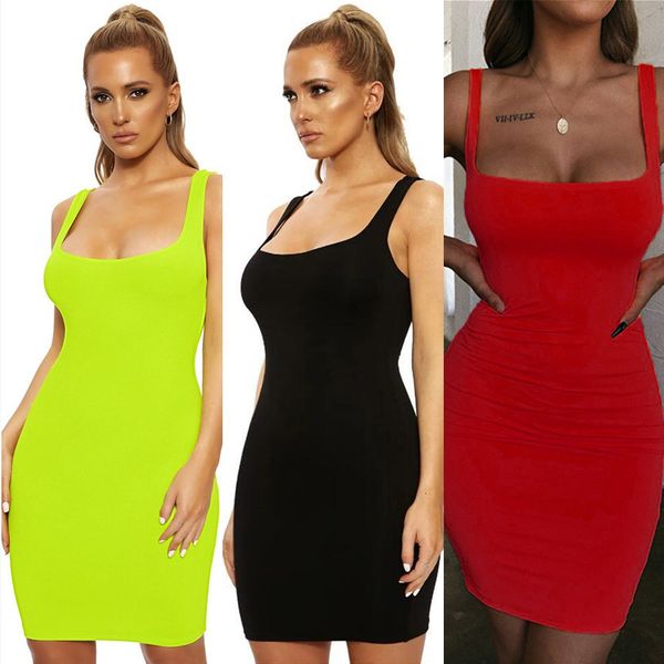 

party dresses selling women's 2021 fashion candy bag hip vest skirt dress summer solid color slim sleeveless tank, White;black