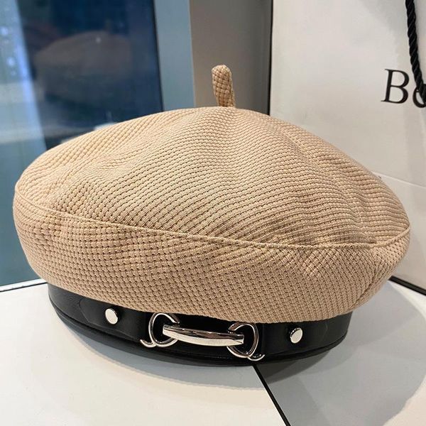 

berets autumn metal buckle beret caps for women black ins octagonal hats solid british retro painter hat female bonnet cap, Blue;gray