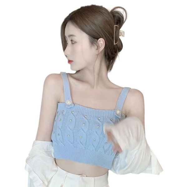

women's tanks & camis summer korean style fashion short tank knitted wrapped chest bottoming camisole vest, White